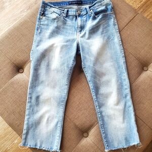 Rock & Republic Cropped Jeans Raw Frayed Hem Some Stretch Embellished Si…